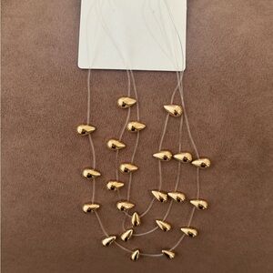 Gold Teardrop Bead Multi-Strand Necklace - Women Jewelry